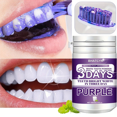 Purple Teeth Whitening Powder, Deep Cleaning Formula, Fresh Mint Flavor For Daily Oral Care, Travel Size - The mindful luxe