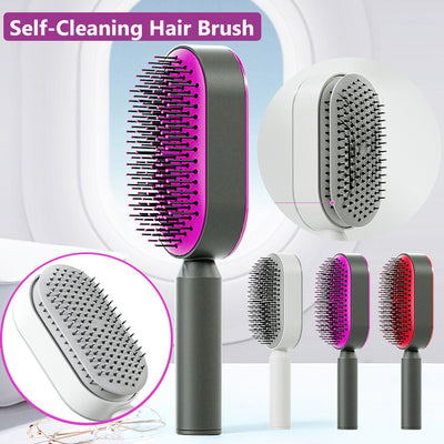 Self Cleaning Hair Brush For Women One-key Cleaning Hair Loss Airbag Massage Scalp Comb Anti-Static Hairbrush - The mindful luxe